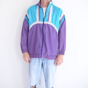 Vintage Bridgegate Nylon Teal Purple Zip Up Track Jacket Size Large
